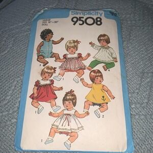 Vintage 1980 Sewing Pattern Doll Clothes Simplicity 9508 Large Baby Dolls 18-20"